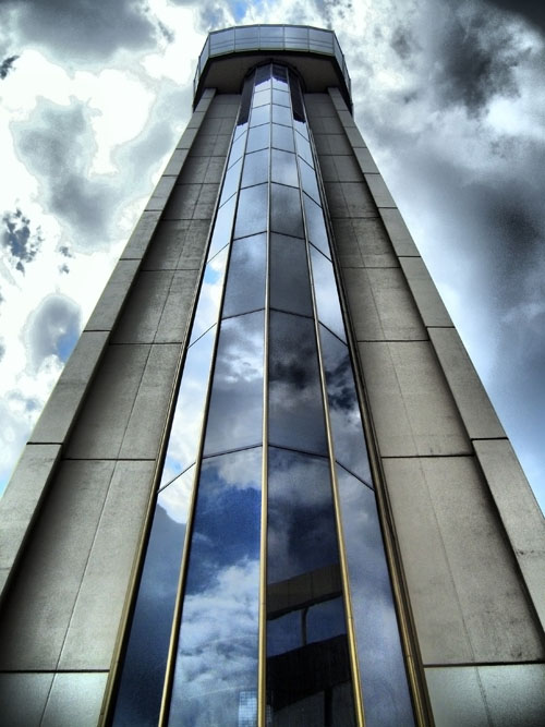 This is the rear view of the bell tower of the "Divine Mercy Sanctuary" in Cracow.