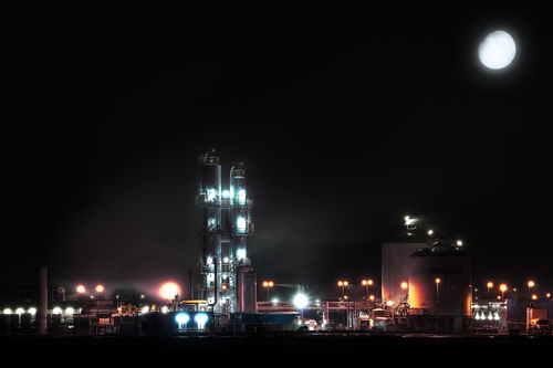 Praxair, Inc. in Biebesheim, Germany, under the full moon.