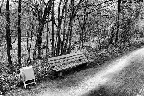 A bench in a park.